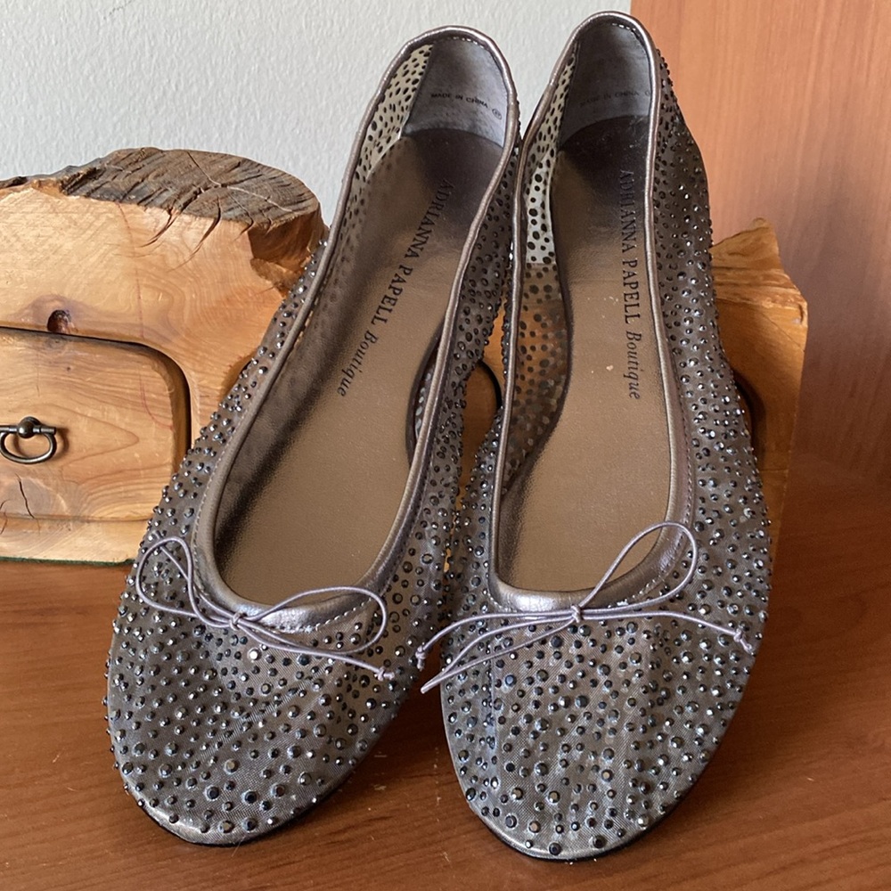 Adrianna Papell Sheer Rhinestone Flats